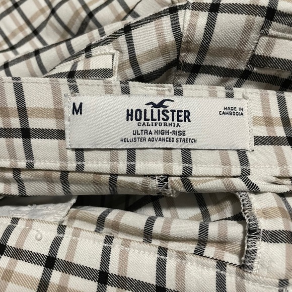 Hollister Ultra High Rise White‎ Plaid Pants Trousers Advanced Stretch Medium - Picture 7 of 8